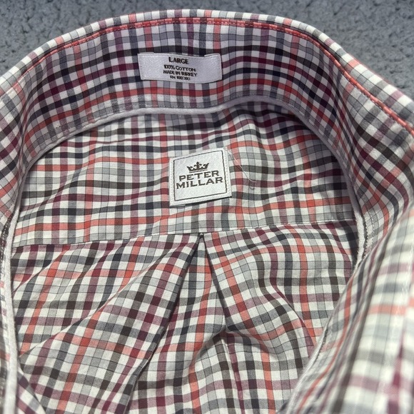 PETER MILLAR Button Up Shirt MENS LG checked plaid 100% COTTON Preppy Adult - Picture 3 of 10